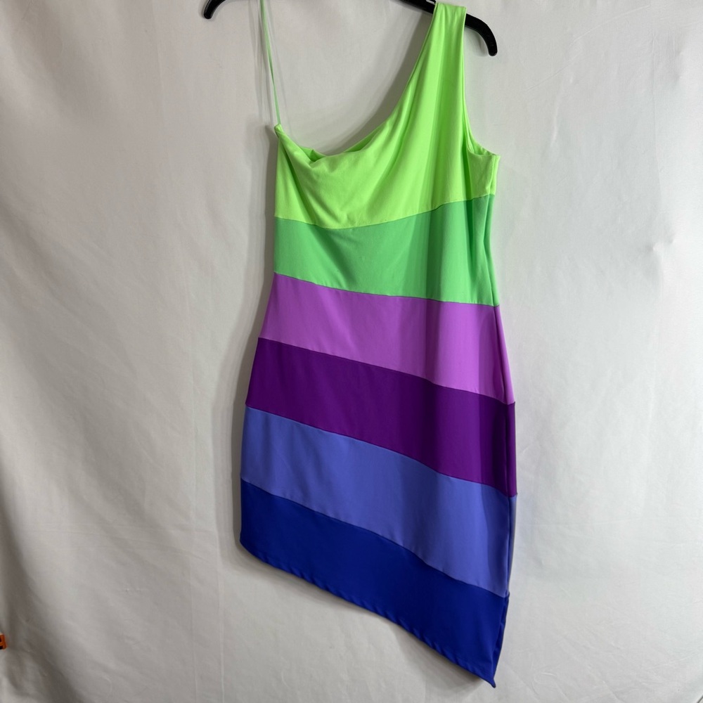 NWT Susana Monaco Colorblock One Shoulder Mini Dress “Maldives”, size L - Picture 8 of 8